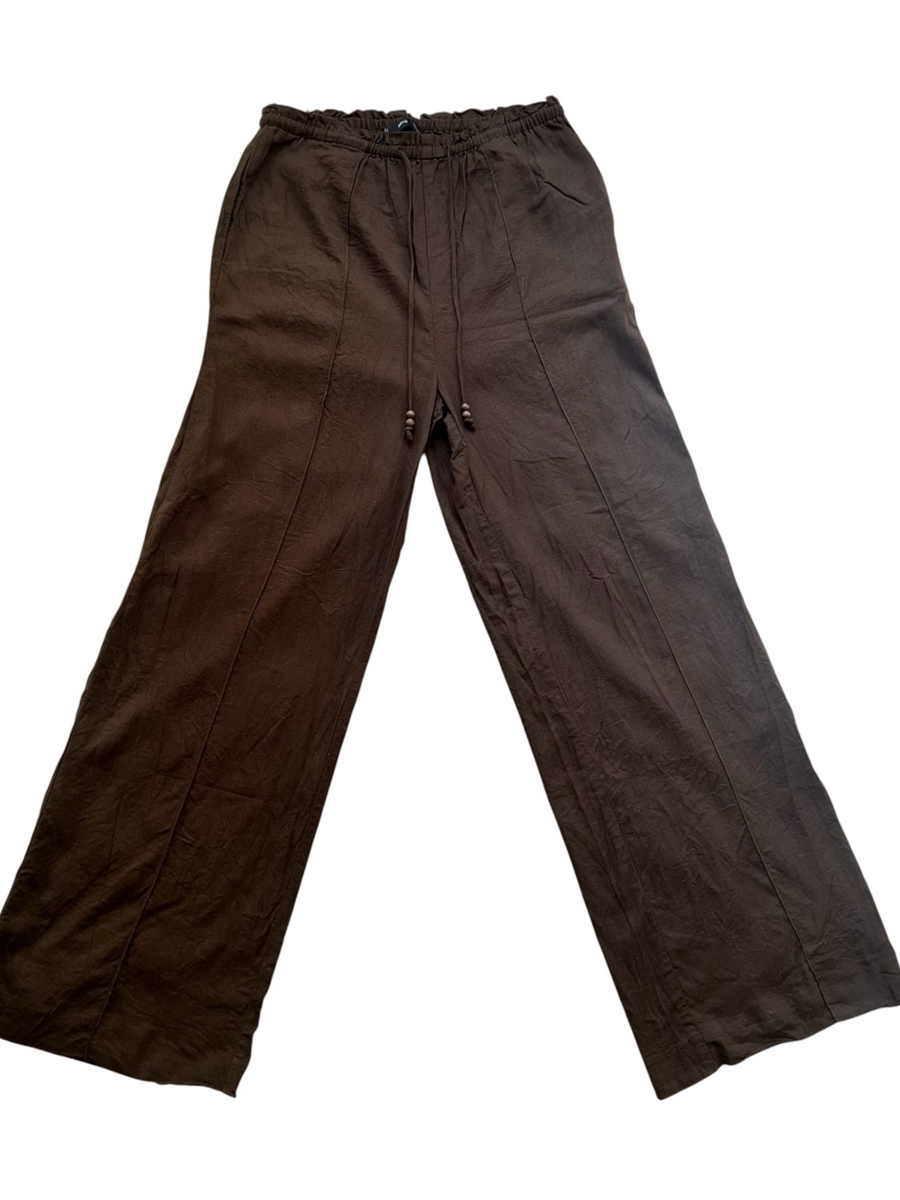 Mango Brown Linen Wide-Leg Drawstring Pocketed Trouser Size XS